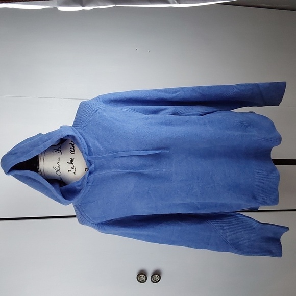 Time And Tru- Womens Blue Sweater Hoodie Textured Super Soft Ribbed Sz.L - Picture 1 of 7